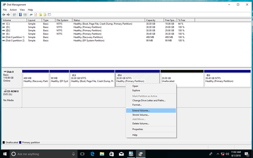 Augmenter l'espace de D