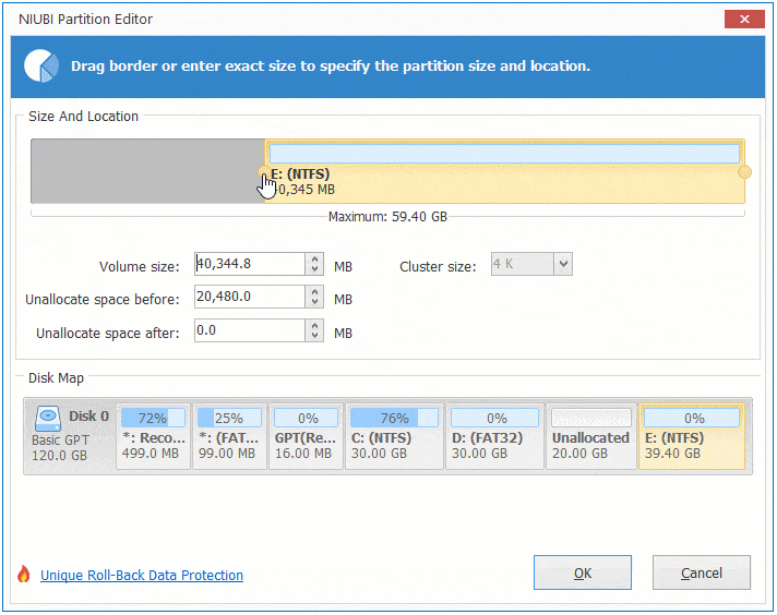 Étendre le lecteur E