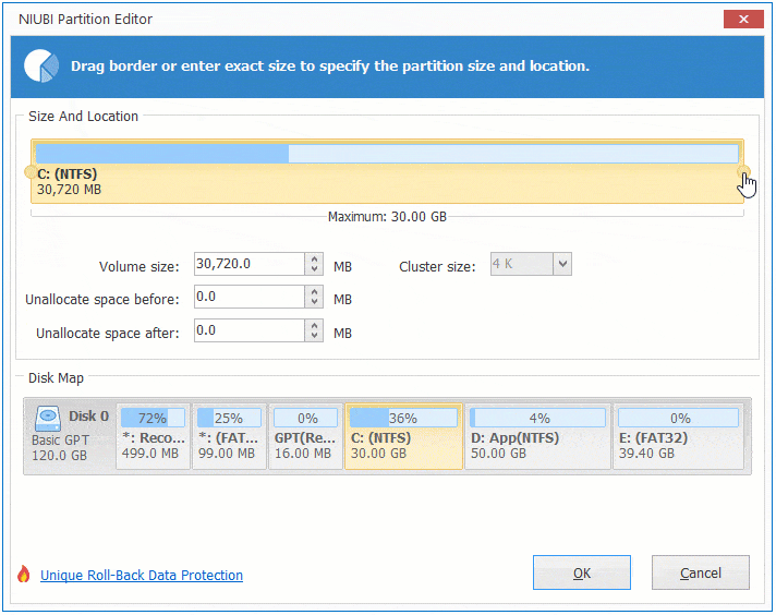 Redimensionner la partition C