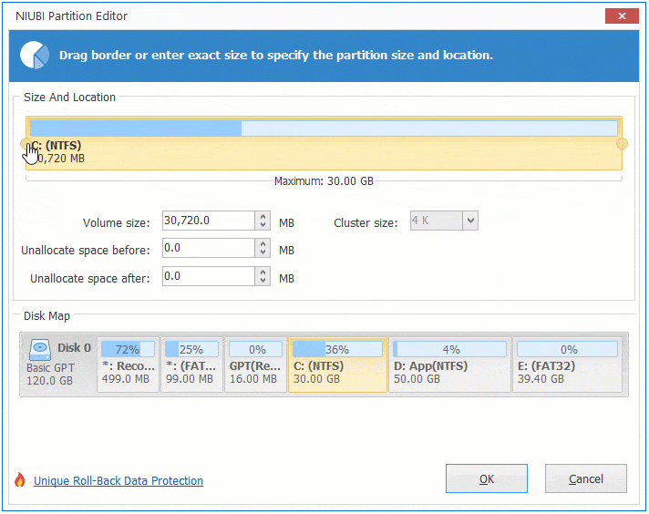 Redimensionner la partition C