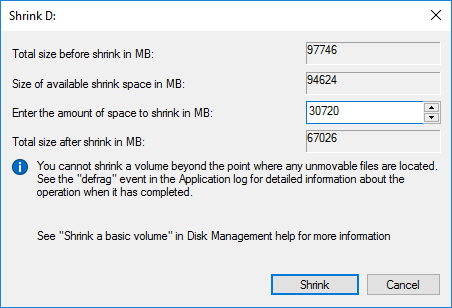Partition verkleinern