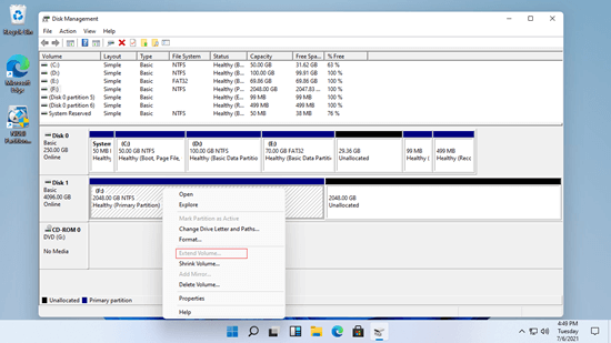 Volume erweitern ist deaktiviert
