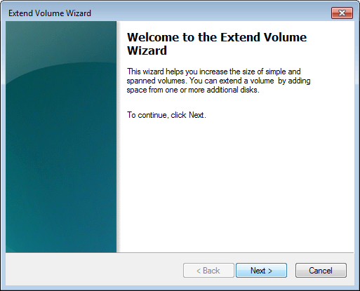 Extend Volume Wizard