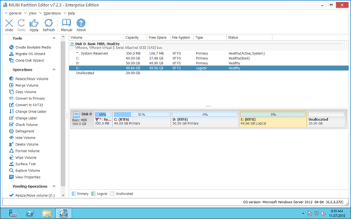 パーティションEが移動しました