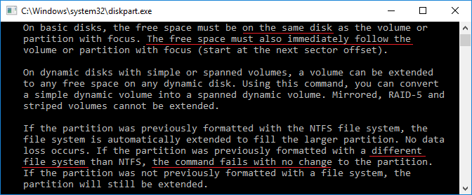 Diskpart Erweiterungsbeschränkungen