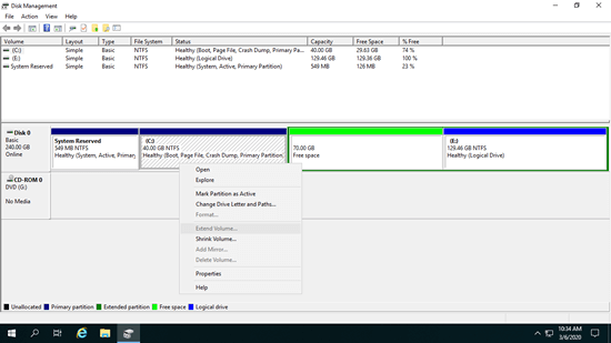 Volume erweitern deaktiviert