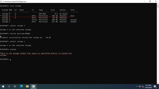 Diskpart extend fehlgeschlagen